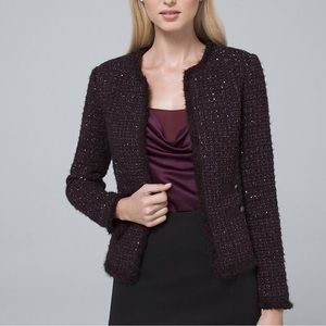 White House Black Market purple and Black sequin tweed knit blazer size 10